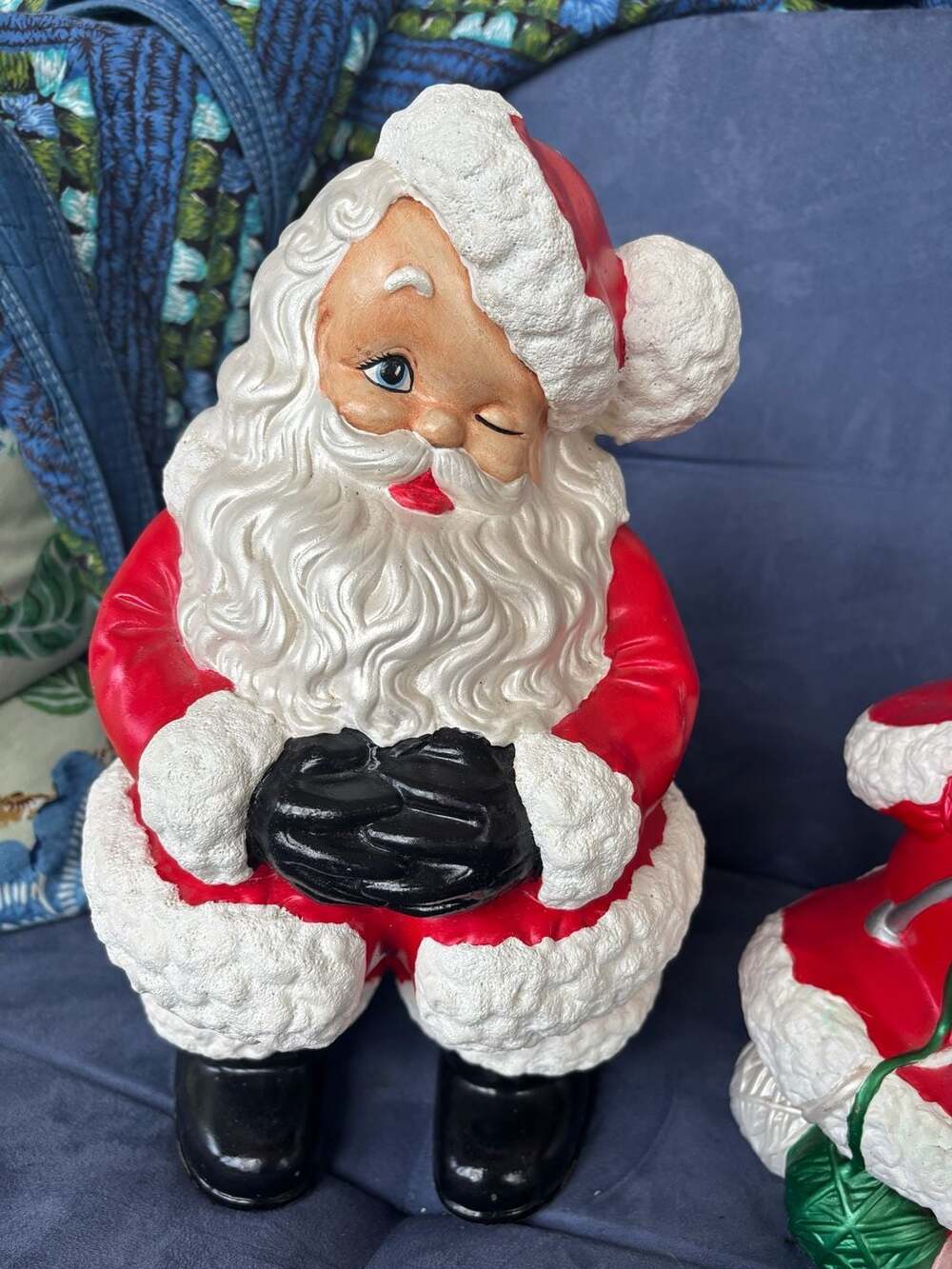 Vintage Atlantic Mold Ceramic Winking Santa Claus Figurine Hand Painted